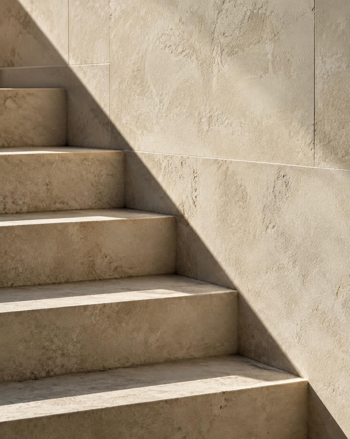 Sunlit limestone stair detail